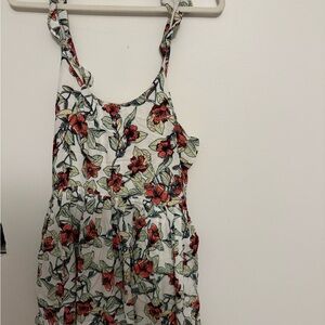 Free People White Lined Floral Trim Top